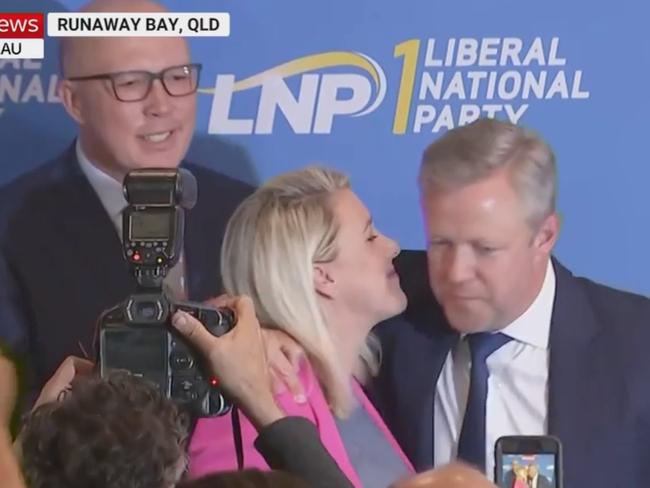 Cameron Caldwell delivers a speech following his win for the LNP in the Fadden by-election. Picture: Sky News