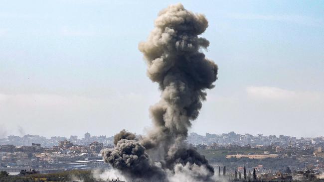 A smoke plume rising during the Israeli bombardment of the Gaza Strip. Picture: AFP