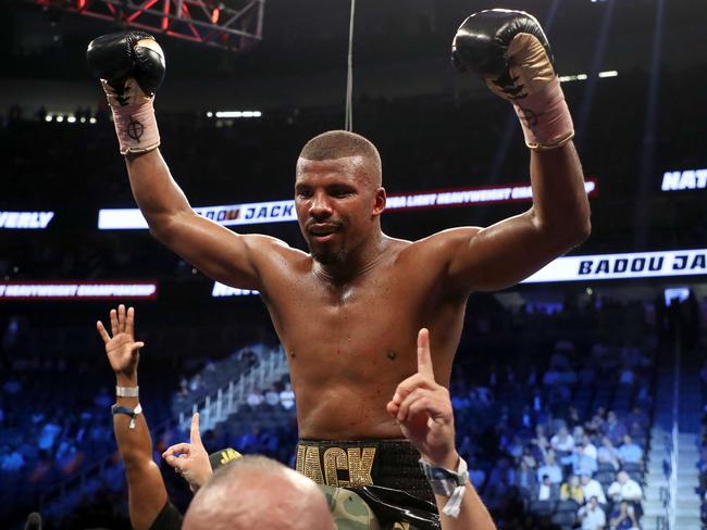 Badou Jack celebrates his win.