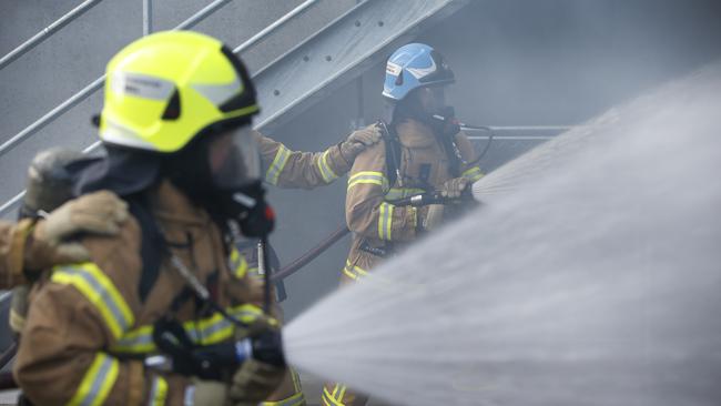 The fire broke out at a factory in Hewitt St, Cheltenham. Picture: David Caird