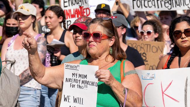 Women in Austin, Texas protesting against bans on abortion on Saturday. Picture: Suzanne Cordeiro/AFP