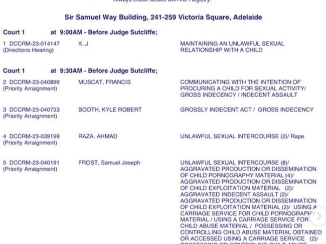 Adelaide lawyer Andrew Carpenter shared this court list to his Instagram to show how prevalent child sexual abuse matters are.