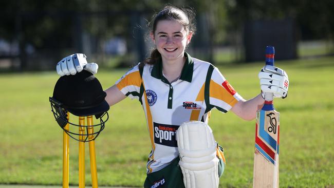 JSS winner Jade Errington, 12, who regularly plays against older boys and has represented the NSW female U17 indoor cricket team, pictured in training in the nets. Picture: Ian Svegovic