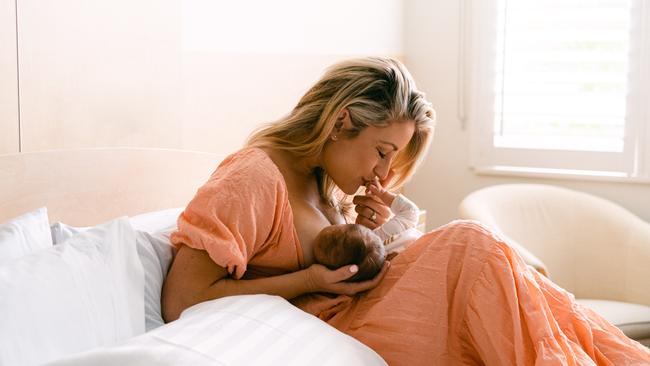 First photos of Liz Cantor and her new baby Sky at Pindara Private Hospital Gold Coast. Picture: Pindara Private Hospital/Lana Bell Photography.