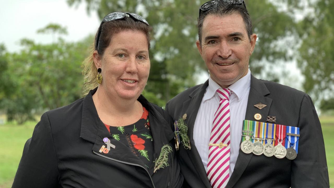 Rebecca Stevenson and Kevin Stevenson at the Northern Beaches Anzac Day march on April 25, 2022. Picture: Duncan Evans