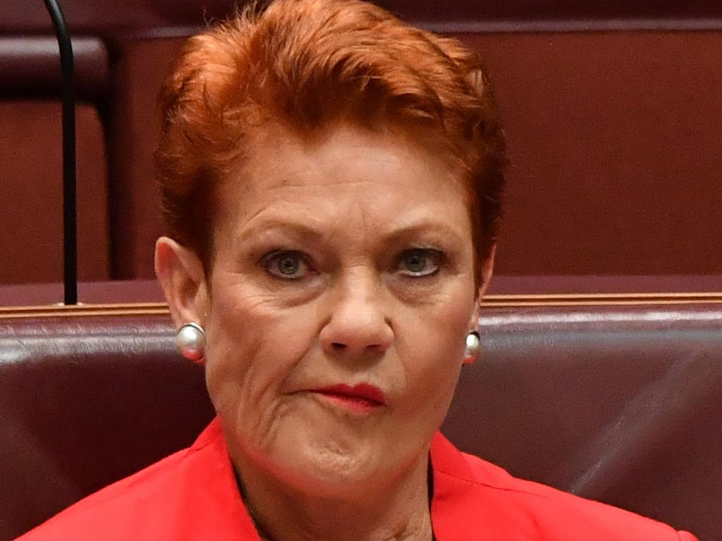 CANBERRA, AUSTRALIA - MARCH 18:  Senator Pauline Hanson during Senate business in the Senate at Parliament House on March 18, 2021 in Canberra, Australia.  (Photo by Sam Mooy/Getty Images)