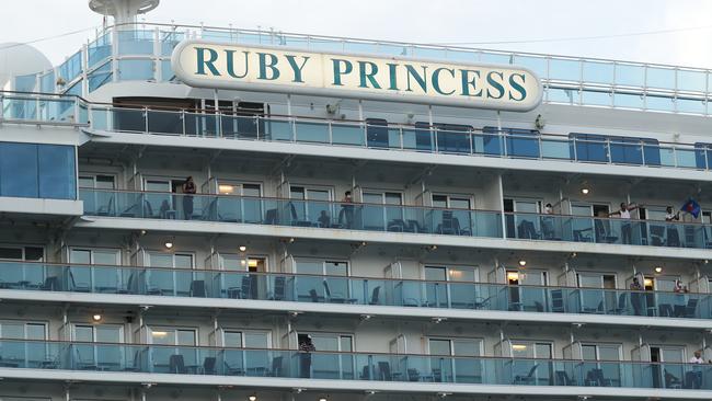 The Ruby Princess cruise ship departs from Port Kembla on April 23, 2020 in Wollongong, Australia. Picture: Getty