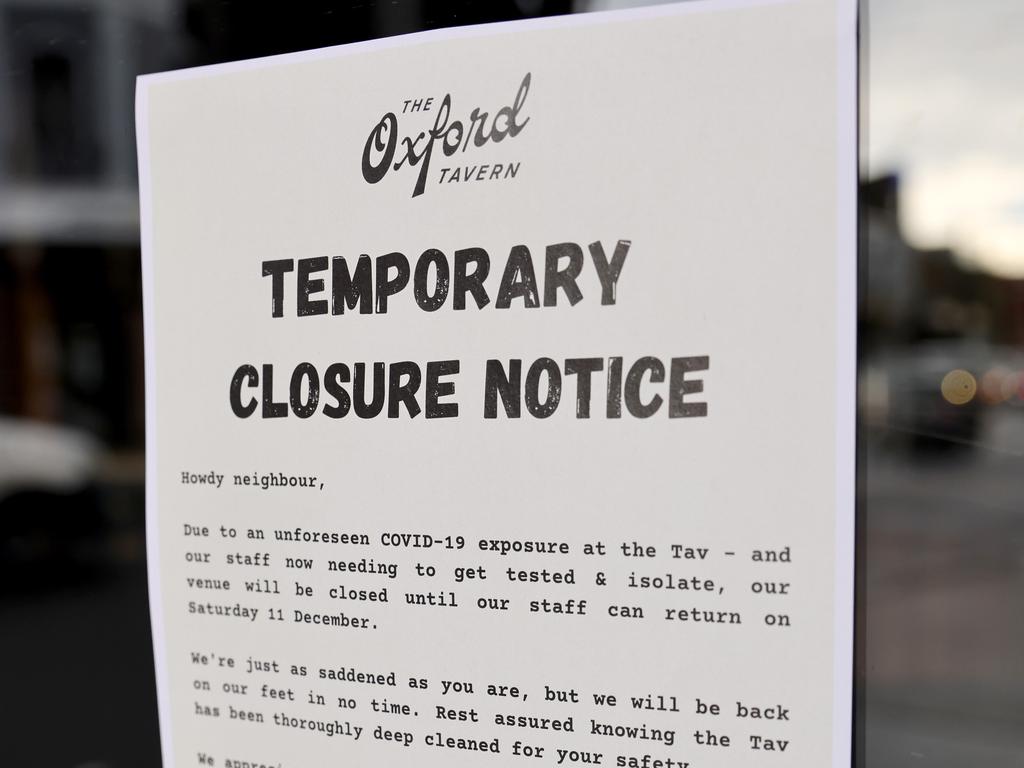 A notice of the closure pictured on the wall at the Oxford Tavern in Petersham. Picture: NCA NewsWire / Damian Shaw