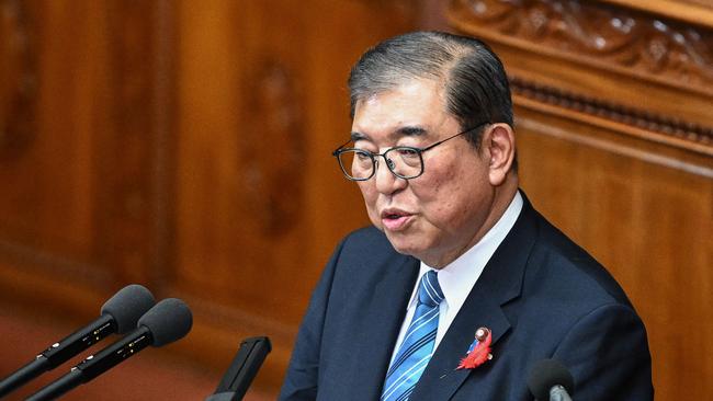 Japan's new Prime Minister Shigeru Ishiba delivers his inaugural policy address in the lower house of parliament last week. Picture: AFP