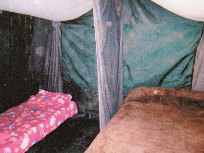 A tent at the Colt incest family farm where brother and sister slept openly together each evening.