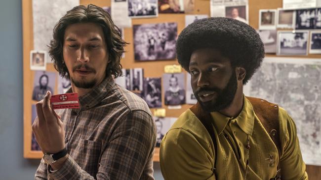 Adam Driver and John David Washington, as Ron Stallworth, in Spike Lee’s BlacKkKlansman.