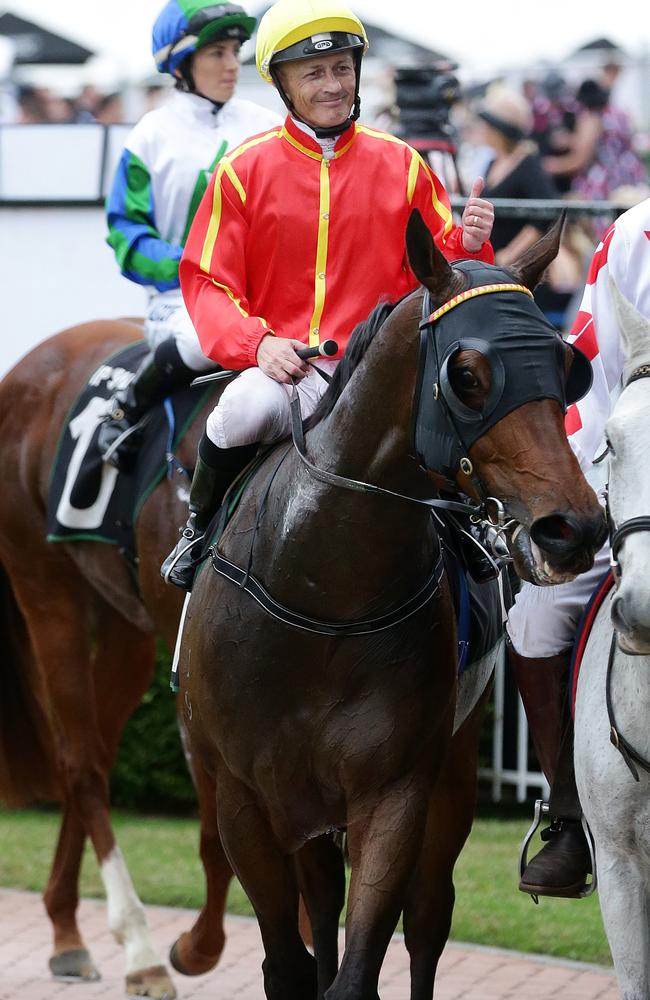 Ninth Legion and jockey Damian Browne return to scale. Picture: Liam Kidston