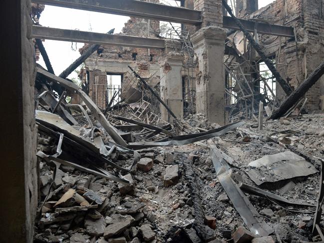 A school destroyed not far from the centre of Ukrainian city of Kharkiv, Ukraine. Picture: AFP