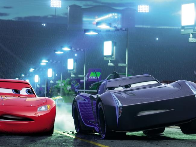 Jackson Storm (voiced by Armie Hammer) is the next generation that is threatening Lightning McQueen (Owen Wilson). Picture: Disney-Pixar