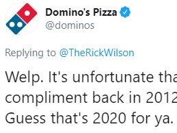 Domino's responds to tweet from Rick Wilson.