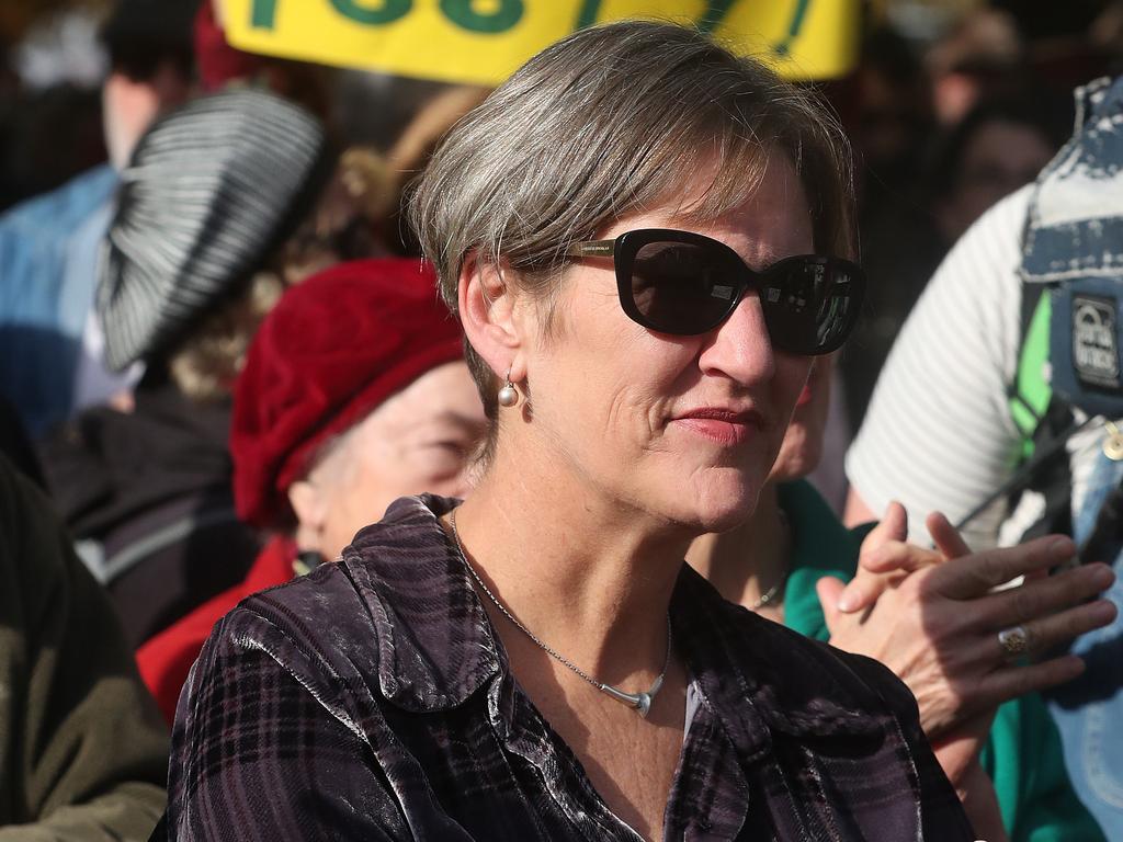 Cassy O'Connor Greens leader. Stop the Stadium rally on parliament lawns Hobart. Picture: Nikki Davis-Jones