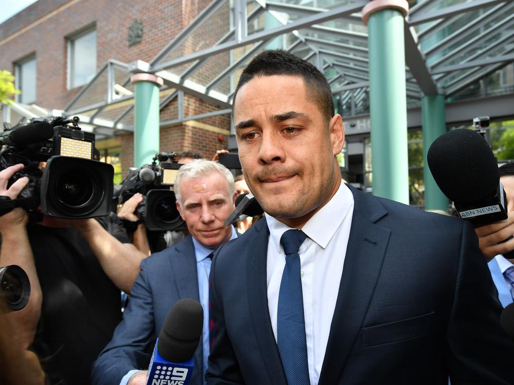 Jarryd Hayne making a court appearance in December 2018 shortly after being charged. Picture: AAP Image/Joel Carrett.