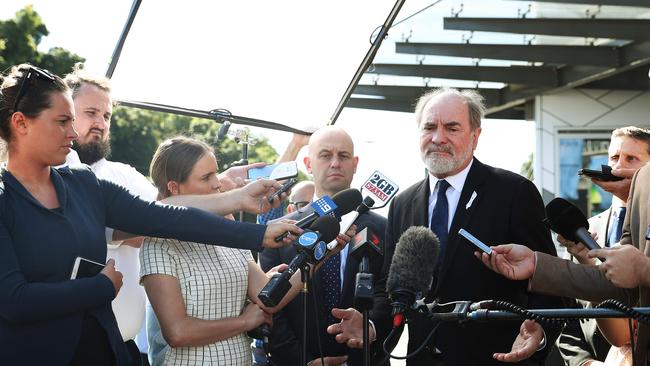 Australian Rugby League Commission Chairman John Grant and National Rugby League Chief Executive Todd Greenberg face the media. Picture: Brett Costello