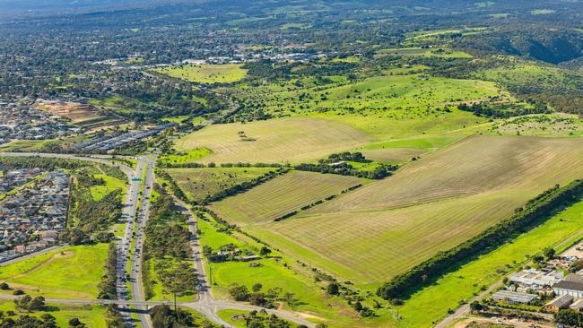 Land where up to 2000 new homes will be built for a new suburb in Adelaide's south, to be called Onkaparinga Heights. Picture: Renewal SA