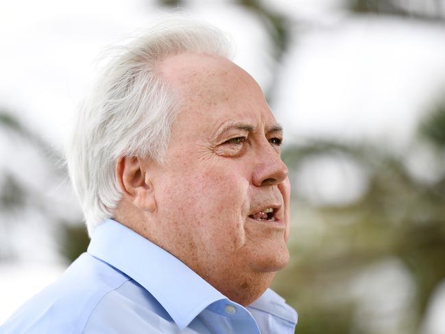 Businessman Clive Palmer is seen during a press conference on the Gold Coast, Monday, March 23, 2020. Mr Palmer said he will pay for more than one million doses of a malaria drug that could help fight coronavirus. (AAP Image/Dan Peled) NO ARCHIVING
