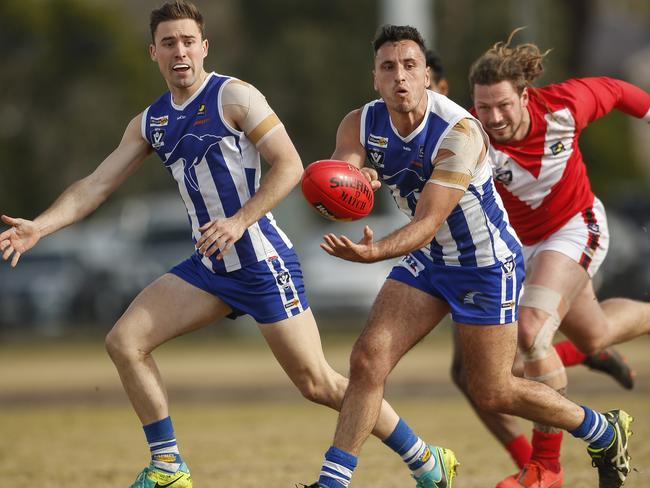 Langwarrin and Red Hill do battle in MPNFL Division 2. Picture: Valeriu Campan