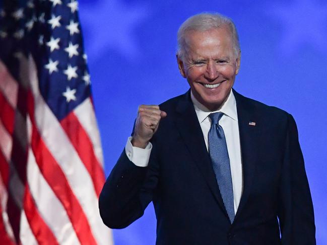 Joe Biden gestures after speaking during election night in Wilmington, Delaware. Picture: AFP