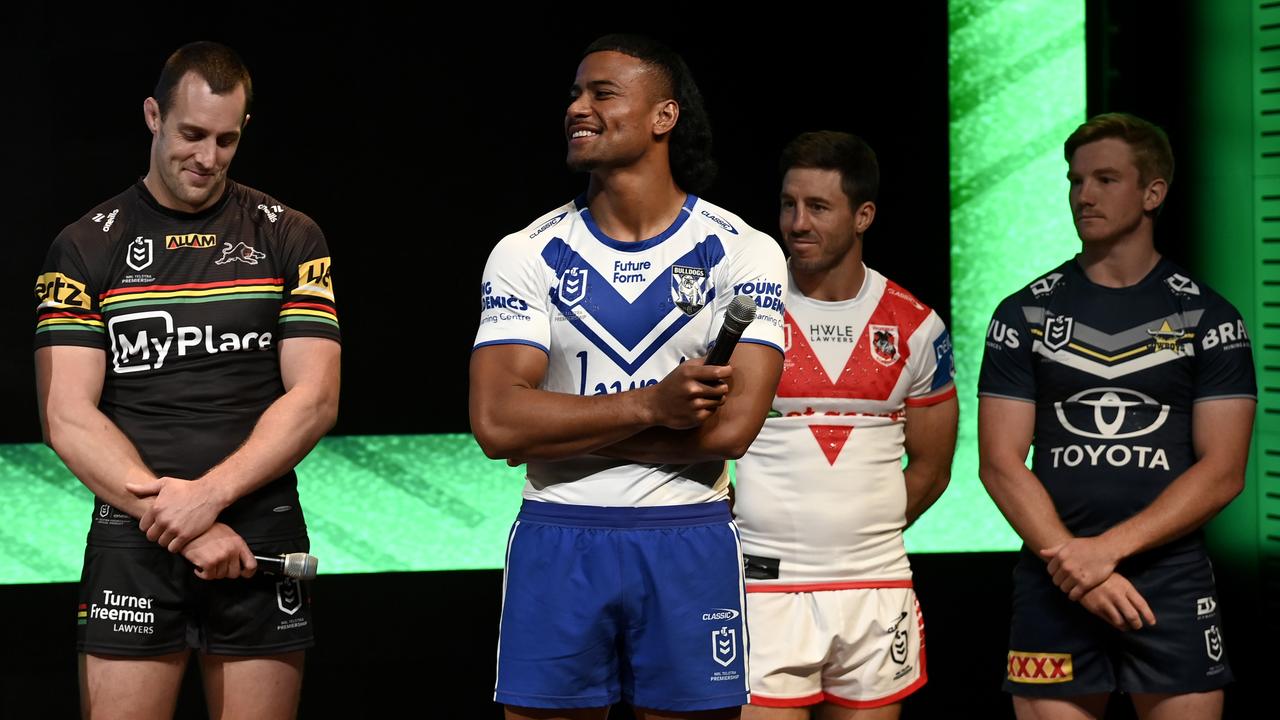 Crichton alongside rival skippers Isaah Yeo, Ben Hunt and Tom Dearden. Picture: NRL Images