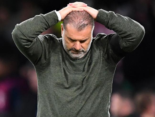 Celtic's Greek Australian head coach Ange Postecoglou reacts during the UEFA Champions League Group F football match between Celtic FC and RB Leipzig, at the Celtic Park stadium in Glasgow, on October 11, 2022. (Photo by ANDY BUCHANAN / AFP)