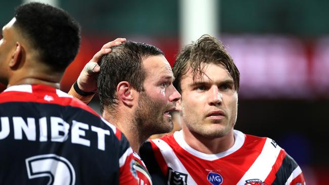 Roosters' lost captain Boyd Cordner to another head knock and alarmingly failed to return to the field. Picture: Phil Hillyard