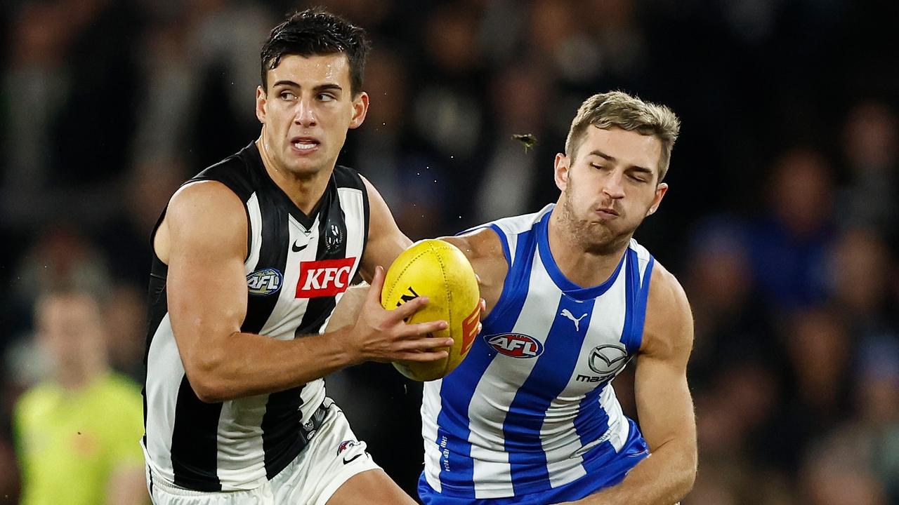 Daicos lifted once Phillips was taken out. (Photo by Michael Willson/AFL Photos via Getty Images)