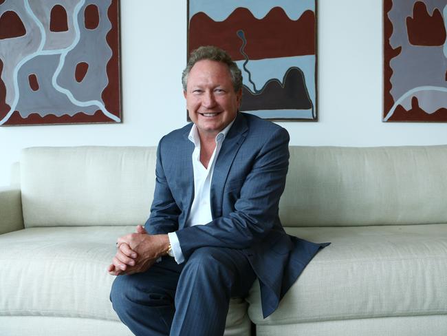 05/12/2016. Andrew Forrest, chairman and founder of Fortescue Minerals,  iron ore company. Forrest is also a champion of business pushing ahead with anti-slavery issues and has established the Walk Free Foundation. Photographed with some Australian Indigenous artwork at his Sydney home base. Britta Campion / The Australian