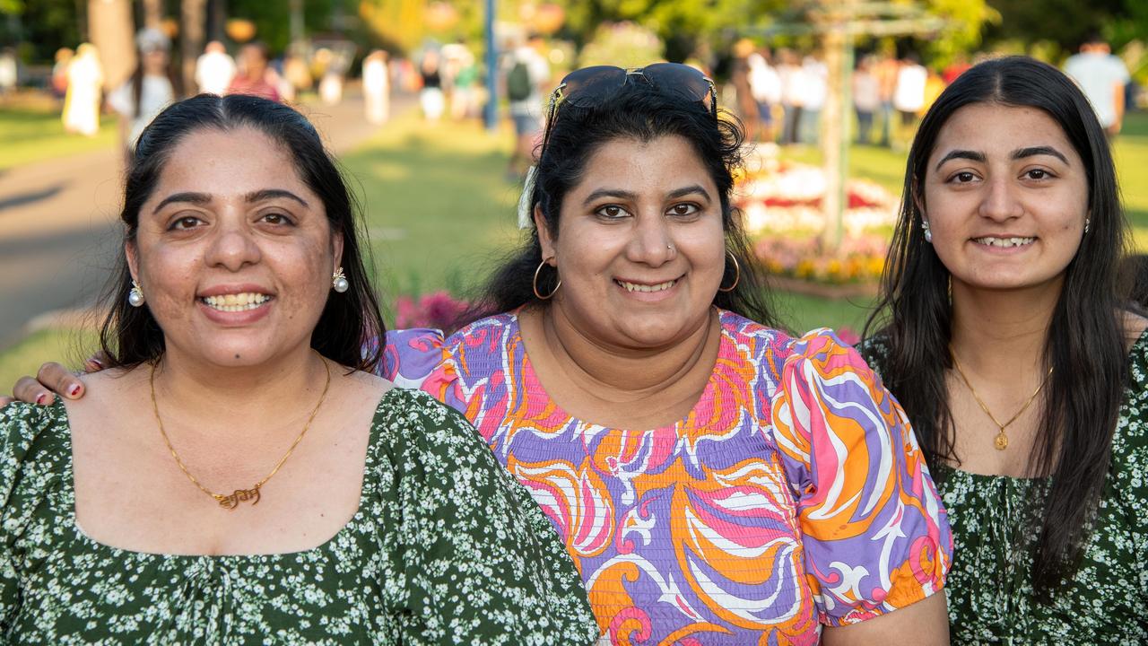 Rajdeep Kaur, (left) with Navjot Kaur and Sehajpreet Kaur in Laurel Bank Park for the Carnival of Flowers, Sunday September 22, 2024. Picture: Bev Lacey