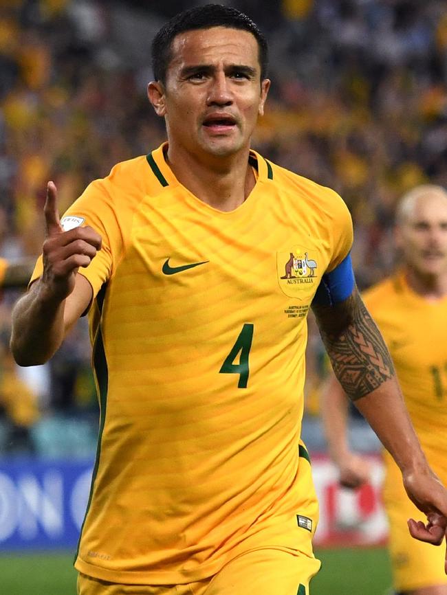 Tim Cahill celebrates a goal against Syria.