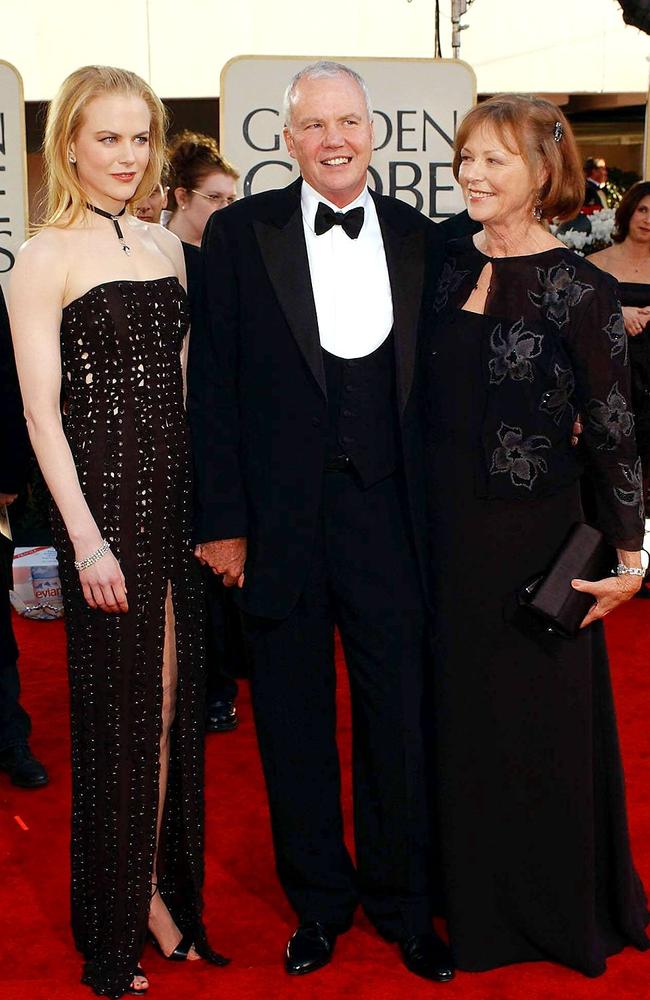 Nicole with parents Antony and Janelle at the 59th Annual Golden Globe Awards in Beverly Hills, 2002. Picture: AFP/Lucy Nicholson