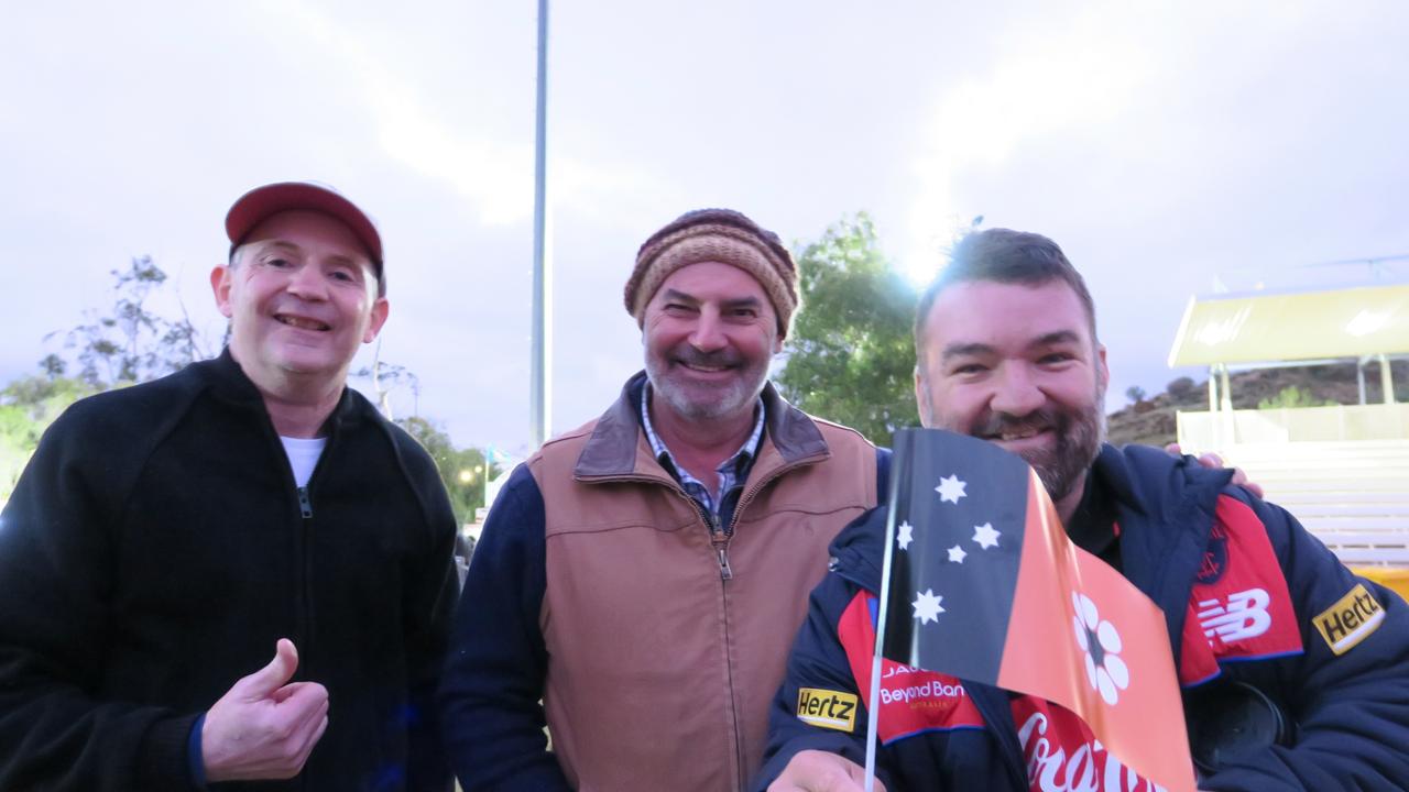 Namatjira MLA Bill Yan and 8CCC's Mark Bensted and Andy Harrison at Anzac Oval in Alice Springs. Picture: Gera Kazakov