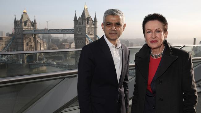 Clover Moore meets Mayor of London Sadiq Khan at the London City Hall. Picture: Ella Pellegrini