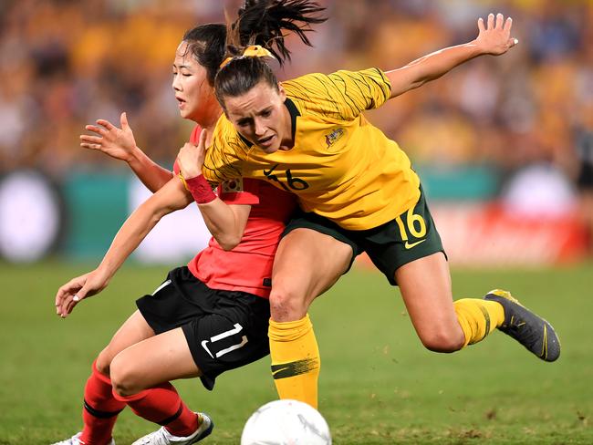 Hayley Raso in action for the Matildas at the 2019 Cup of Nations match between Australia and the Korea Republic. Picture: Albert Perez/Getty