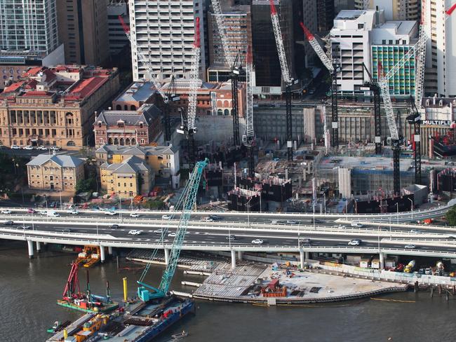 Construction progress on the Queen's Wharf towers will now be more visible to the people of Brisbane as the integrated resort starts rising off the basement. May 2020