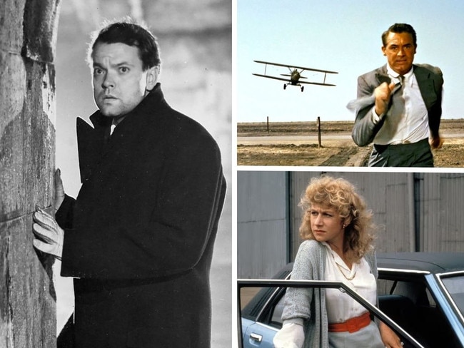 Clockwise from left: Orson Welles in The Third Man; James Stewart in North by Northwest; Helen Mirren in The Long Good Friday.