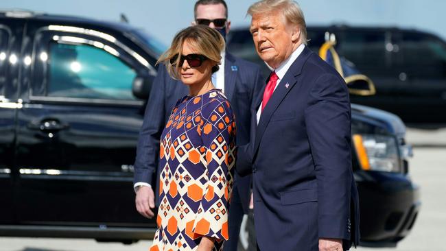 Outgoing US President Donald Trump and First Lady Melania arrive in West Palm Beach, Florida after departing the White House. Picture: AFP)