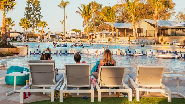 Relaxing by the pool at the new Big4 Sandstone Point Holiday Resort.