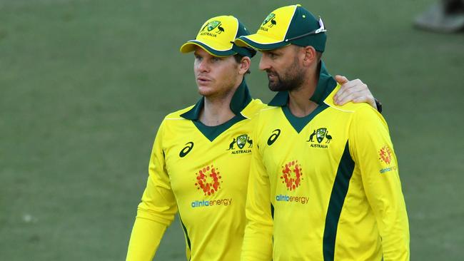 Nathan Lyon (R) is pressing his case for a bigger role in the one-day side. Picture: AAP