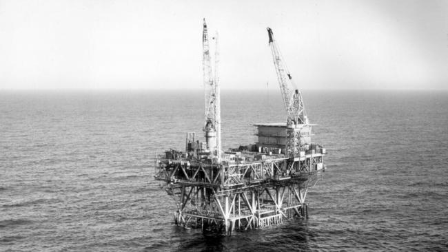 Australia Mackerel Platform oil drilling rig in Bass Strait in 1986.  