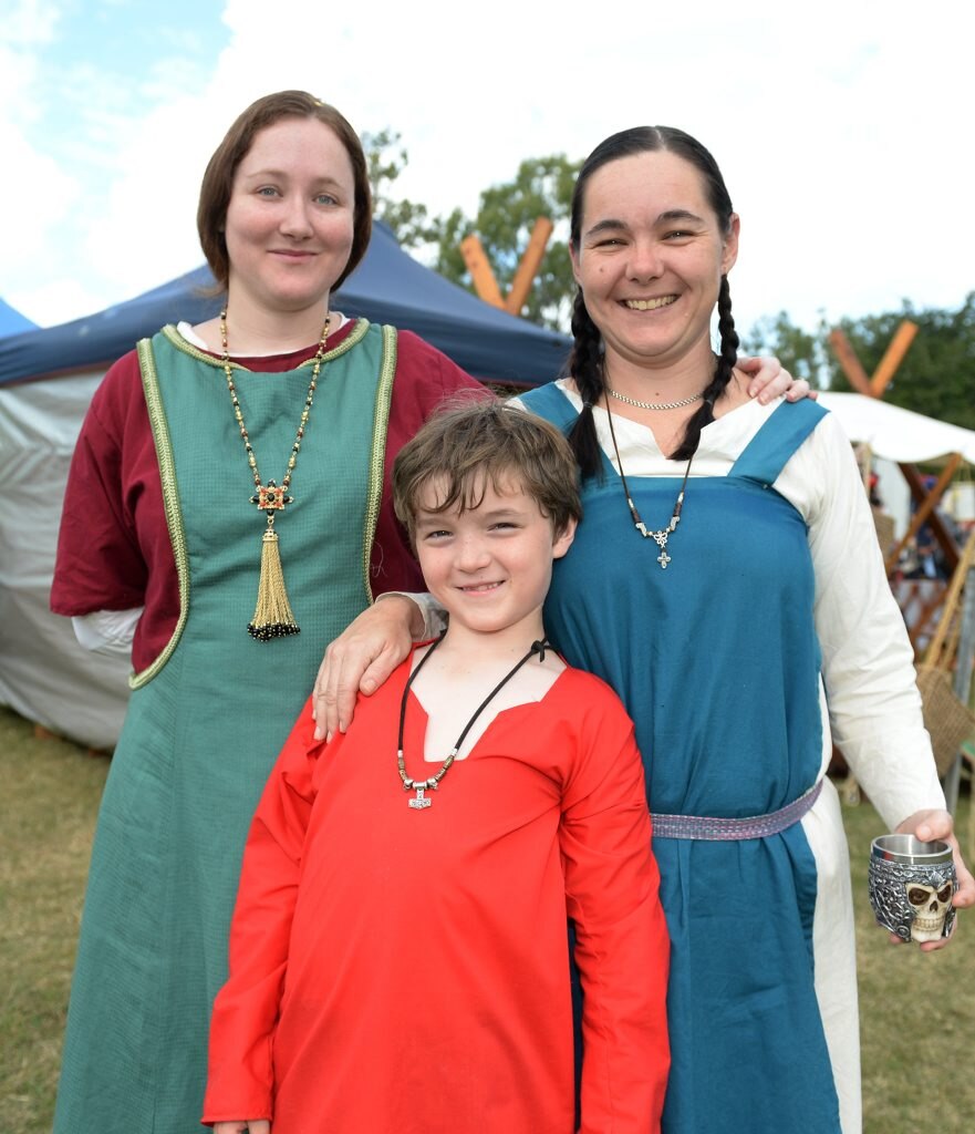 L-R Megan Hunt, Royston Gibbins (7), and Teresa Gibbins at the Cultural Festival held at the Heritage Village on Sunday. Photo: Chris Ison / The Morning Bulletin. Picture: Chris Ison