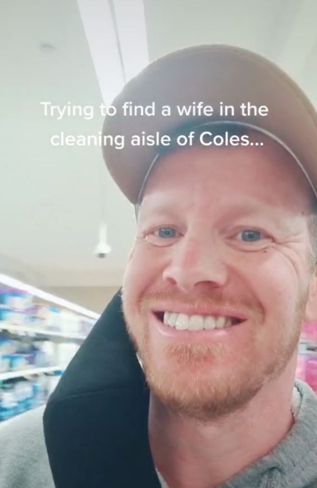 His attempts at a cleaning aisle and the chocolate section so far have been unsuccessful – with some saying that is because it’s not where women hang out. Picture: TikTok/worldworsttiktok