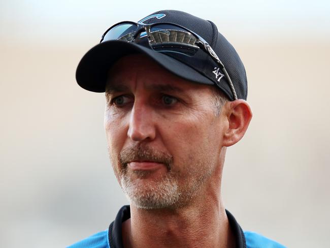 Strikers head coach Jason Gillespie is seen during the Big Bash League (BBL) cricket match between the Perth Scorchers and Adelaide Strikers at Optus Stadium in Perth, Friday, January 24, 2020. (AAP Image/Gary Day) NO ARCHIVING, EDITORIAL USE ONLY, IMAGES TO BE USED FOR NEWS REPORTING PURPOSES ONLY, NO COMMERCIAL USE WHATSOEVER, NO USE IN BOOKS WITHOUT PRIOR WRITTEN CONSENT FROM AAP