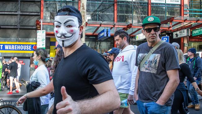 Freedom Rally protesters in the CBD. Picture: NCA NewsWire/Sarah Matray