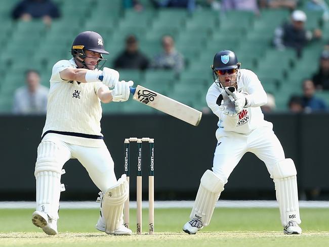 MELBOURNE, AUSTRALIA - OCTOBER 20: Marcus Harris of Victoria bats during the Sheffield Shield match between Victoria and New South Wales at Melbourne Cricket Ground, on October 20, 2024, in Melbourne, Australia. (Photo by Robert Prezioso/Getty Images)