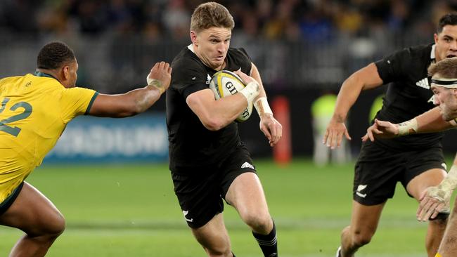 Beauden Barrett on the charge for the All Blacks. Picture: Richard Wainwright/AAP