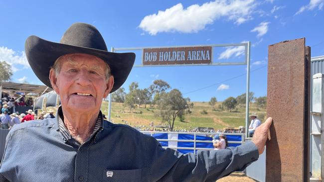 Bob Holder, 92, holds claim to being the oldest competing cowboy in the world. The arena at Cootamundra Rodeo grounds was named in his honour. Picture: Nikki Reynolds